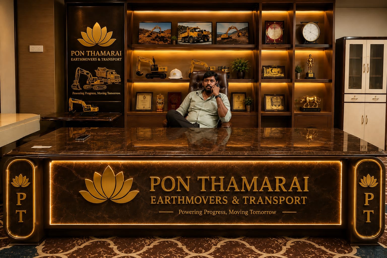 Ponthamarai Earthmovers founder at office